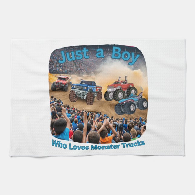 Bara en pojke som Kärlek Monster Lastbilar Kökshandduk (Horisontell)
