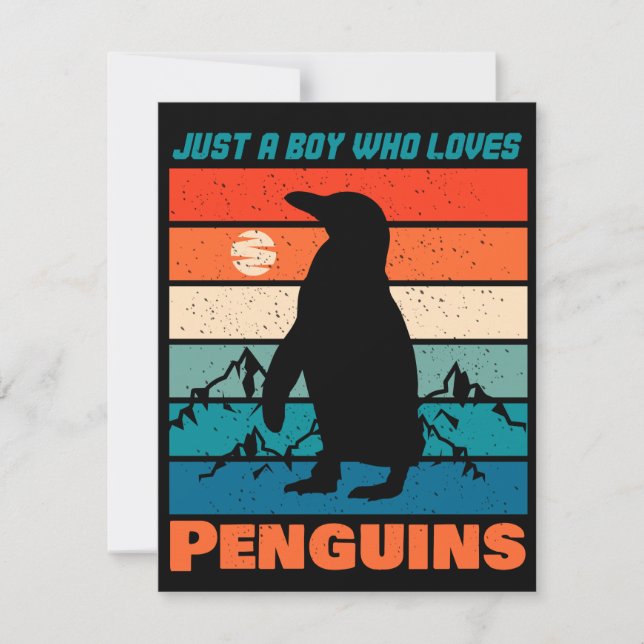 Bara en pojke som Kärlek Penguins - Retro Animal Inbjudningar (Framsida)
