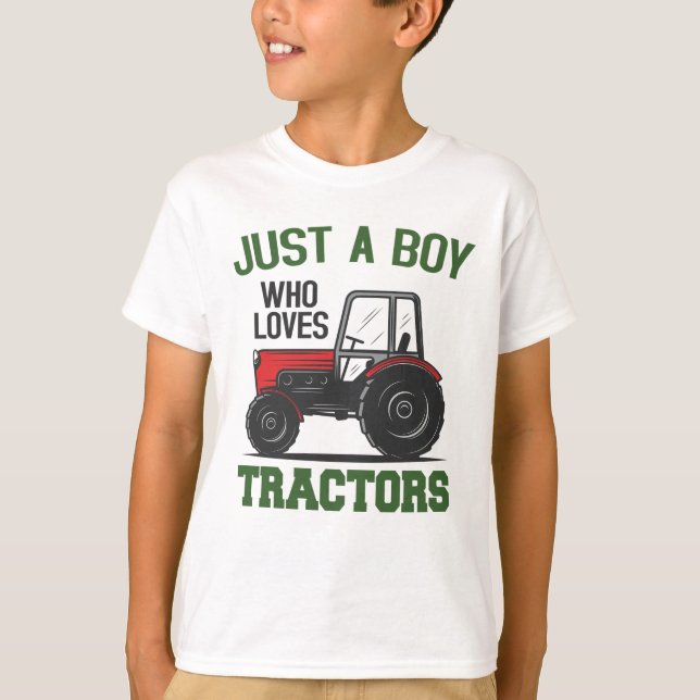 Bara en pojke som Kärlek Tractor Farm Barns födels T Shirt (Framsida)