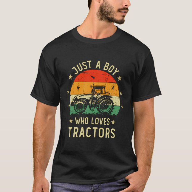 Bara en pojke som Kärlek Tractor Farm Farming Kids T Shirt (Framsida)