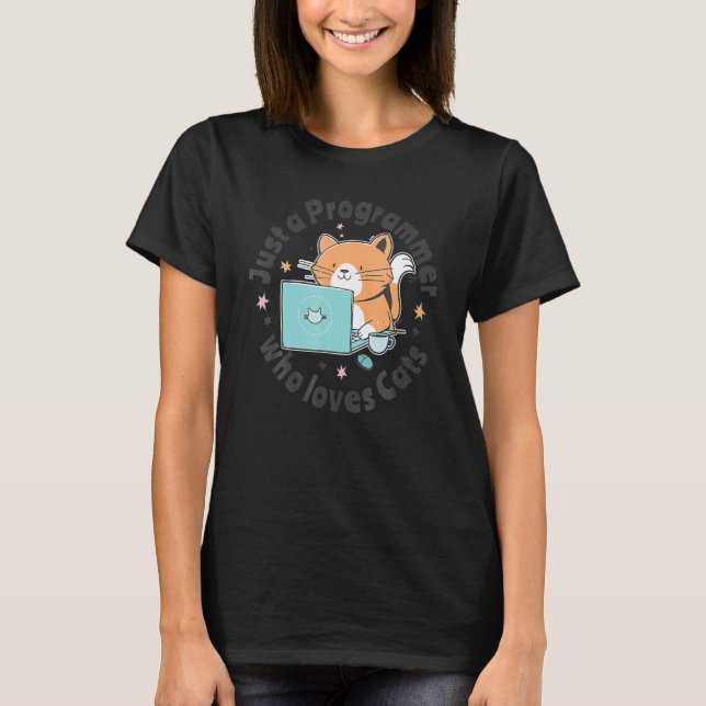 Bara en programmerare som Kärlek Cats and Computer T Shirt (Framsida)