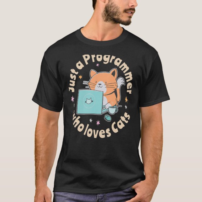 Bara en programmerare som kärlekar katter och dato t shirt (Framsida)