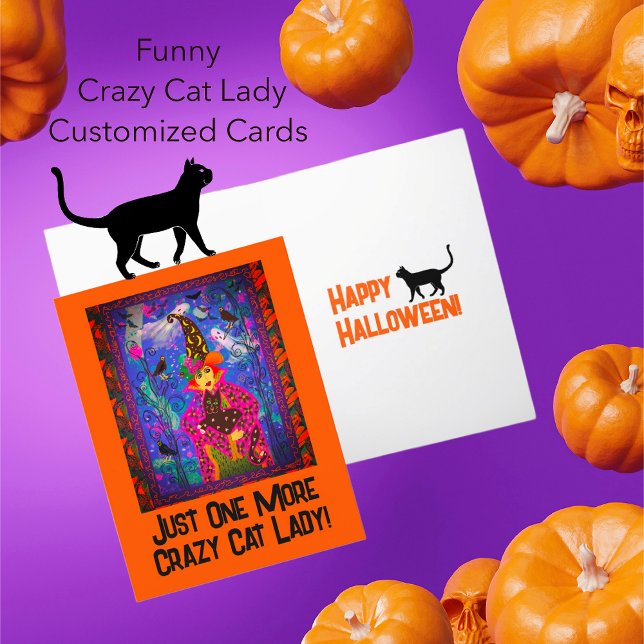 Bara en till Crazy Cat Dam Witch Halloween Helgkort (This fun card can be customized on front and back!)