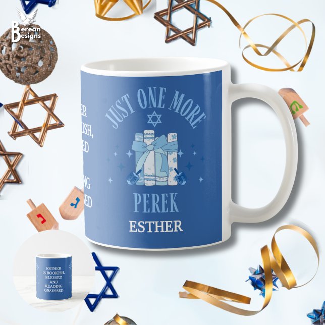 BARA EN TILL PEREK Kapitel Judisk Hanukkah Kaffemugg (Stylish JUST ONE MORE PEREK Chapter Jewish Bookish Mug gift for avid readers with customizable name.)