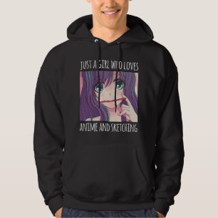 Bara en tjej som älskar anime och skissar teckning hoodie