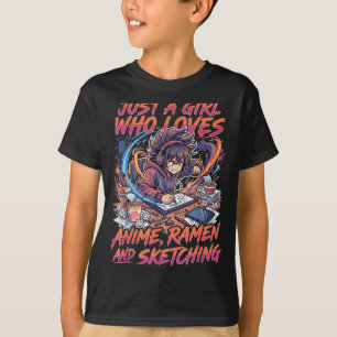 Bara en tjej som älskar anime Ramen och skissar Ma T Shirt