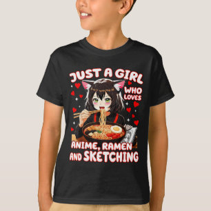 Bara en tjej som älskar anime ramen och skissar t shirt