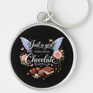 Bara en tjej som älskar choklad rund silverfärgad nyckelring