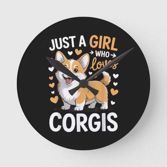 Bara en tjej som älskar Corgis Rund Klocka (Framsida)