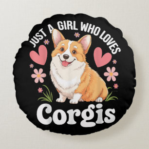 Bara en tjej som älskar Corgis Rund Kudde