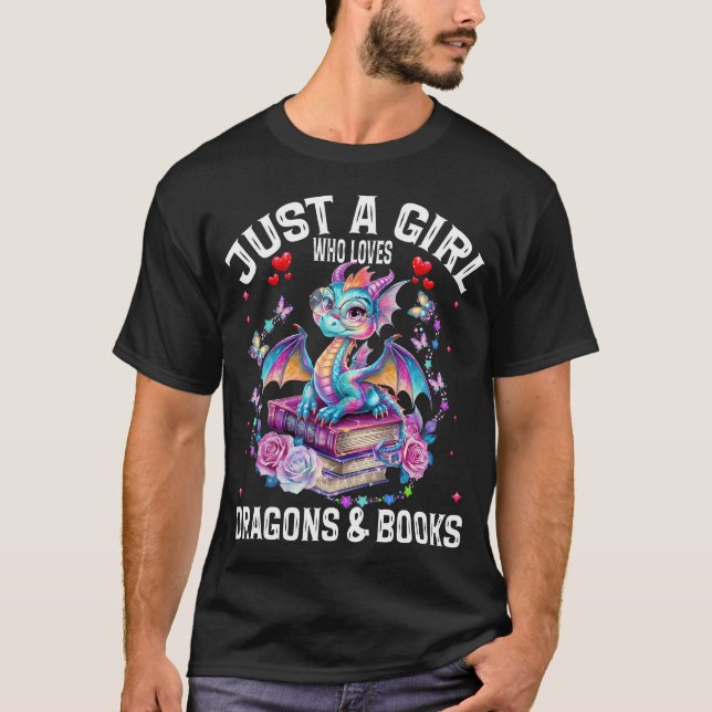 Bara en tjej som älskar drakar och böcker Drak läs T Shirt (Framsida)