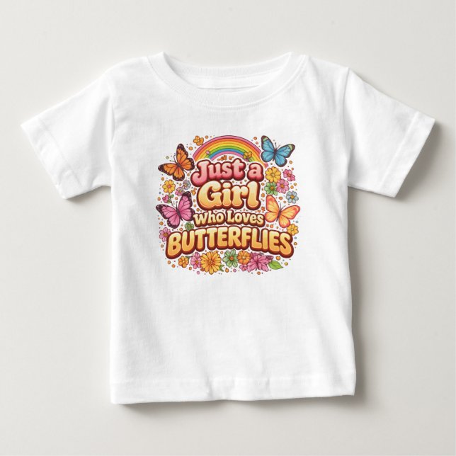 Bara en Tjej Som älskar Fjärilar – Söt Blomma T Shirt (Framsida)