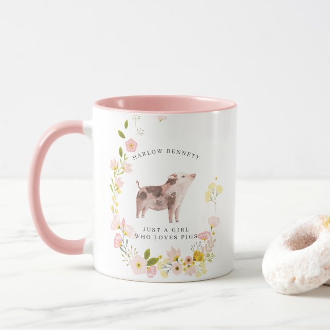 Bara en tjej som älskar grisar | Monogram-mugg Mugg (Med munk)