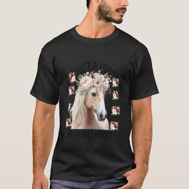 Bara en tjej som älskar hästar blommig t shirt (Framsida)