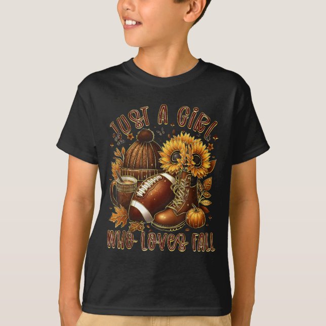 Bara en tjej som älskar höstfotboll solros höst t shirt (Framsida)