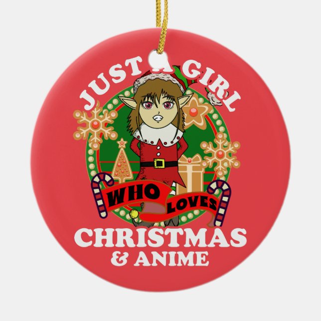 Bara en tjej som älskar jul och Anime-älva Julgransprydnad Keramik (Framsidan)