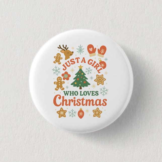 Bara en tjej som älskar jul Retro  Knapp (Framsida)