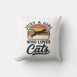 Bara en tjej som älskar katter Retro Vintage Katt  Kudde