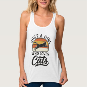 Bara en tjej som älskar katter Retro Vintage Katt  Linne Med Racerback