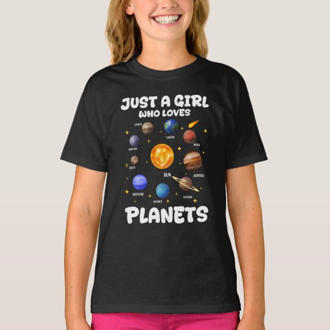 Bara en tjej som älskar planeter solsystemet t shirt (Framsida)