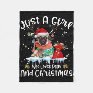 Bara en tjej som älskar Pug och jul ful  Fleecefilt