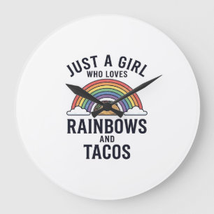 Bara en tjej som älskar regnbågar och tacos skjort stor klocka