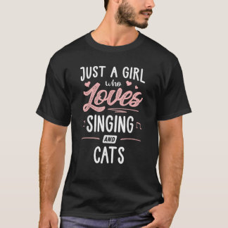 Bara en tjej som älskar sång och katter present kv t shirt