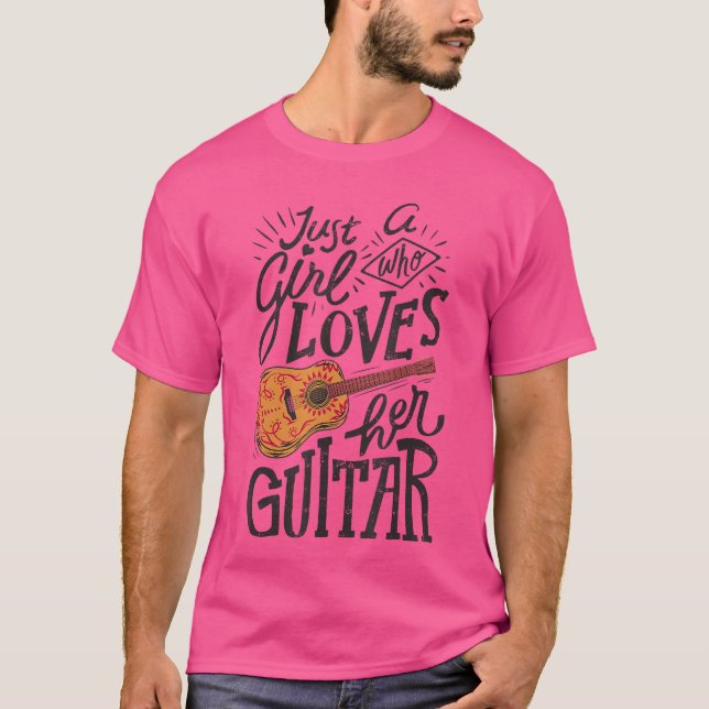 Bara en tjej som älskar sin gitarr Akustisk gitarr T Shirt (Framsida)