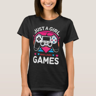 Bara en tjej som älskar spel rosa & blå retro-game t shirt