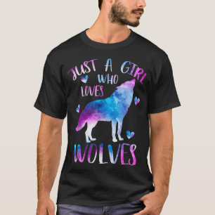 Bara en tjej som älskar vargar akvarell söt varg t shirt