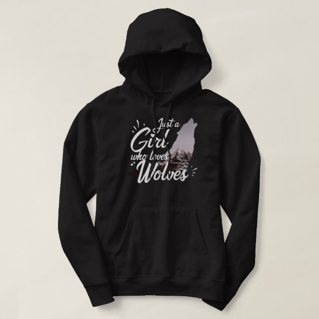 Bara en tjej som älskar vargar varg hoodie (Design framsida)