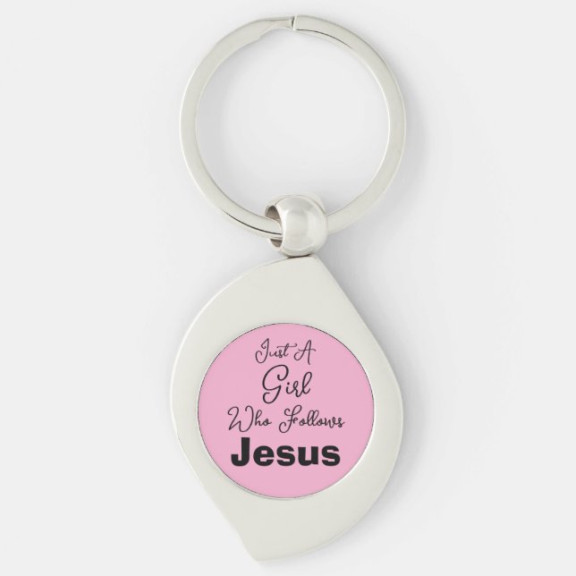 Bara en tjej som följer Jesus Swirl Silverfärgad Nyckelring (Framsidan)