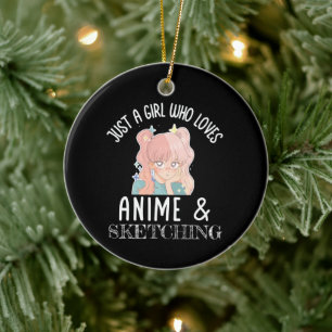 Bara en tjej som kärlek Anime och Sketching Julgransprydnad Keramik