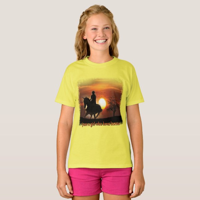 Bara en tjej som kärlek hästar t shirt (Hel framsida)