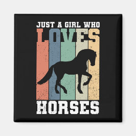 Bara en tjej som kärlek Horses | Retro Vintage Hor Magnet