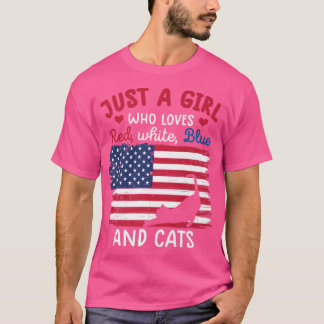 Bara en tjej som kärlek rött vitt blått kattskjort t shirt