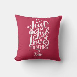 Bara en tjejtriatlon vit och Magenta Typografi Kudde