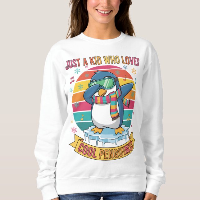 Bara en unge som älskar coola pingvin-sweatshirt t shirt (Framsida)