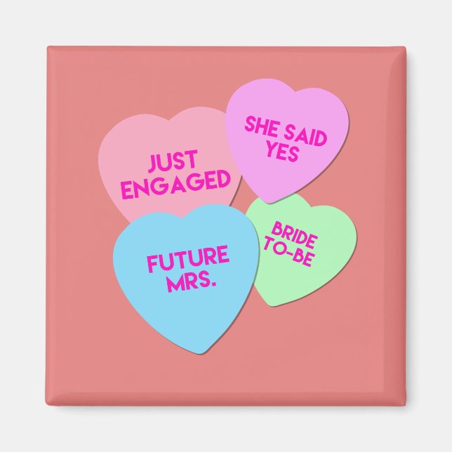 Bara engagerade Candy Hearts Magnet (Framsidan)