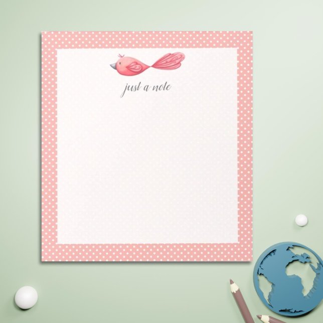 Bara ett Anteckningsblock med Rosa White Polka Dot (Cute Pink Bird Notepad for Teachers and Back to School)