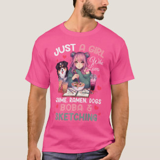 Bara flicka som Kärlek Anime Ramen Hundar Boba Ske T Shirt