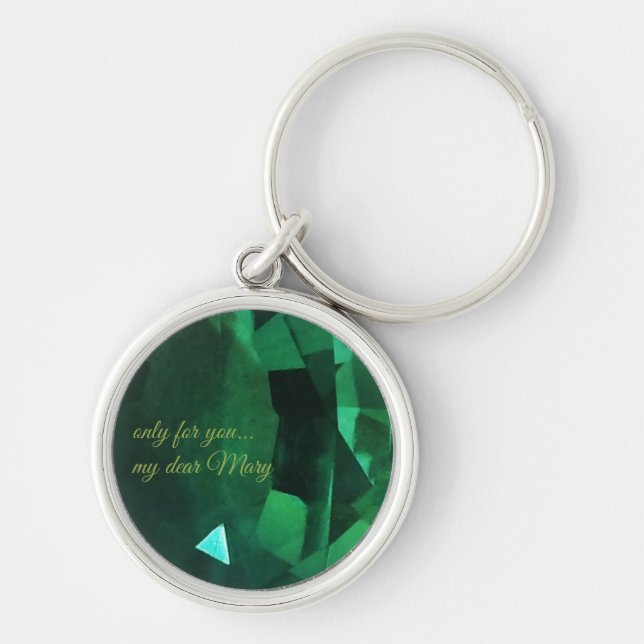 Bara för dig Emerald Keychain Rund Silverfärgad Nyckelring (Framsidan)