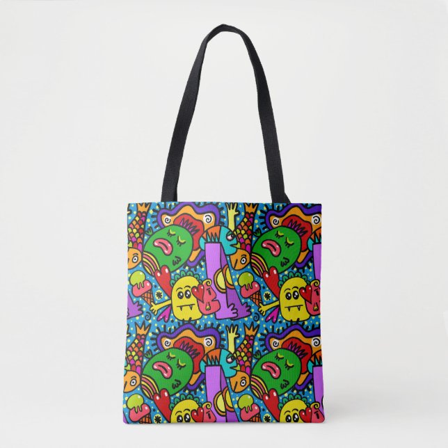 Bara galen färgrik tryckt totebag tygkasse (Framsida)
