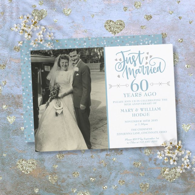 Bara gifta 60-års jubileum Bröllopsfoto Inbjudningar (Just Married 60th Anniversary Wedding Photo Invitation)