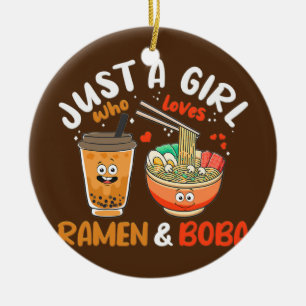 Bara Girl som Kärlek Ramen och Boba Kawaii Julgransprydnad Keramik