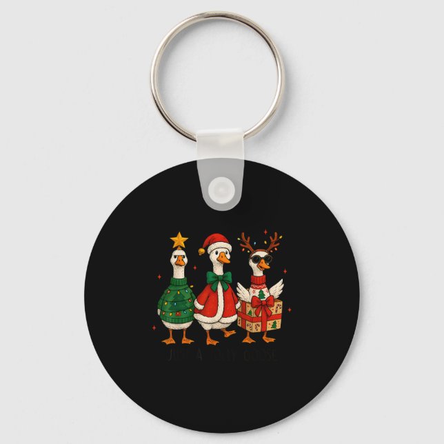 Bara glädjefull gås jul tomte renar Xmas träd Nyckelring (Framsida)
