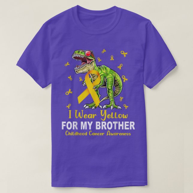 Bära Gult för min broderbarnscancer Dinosa T Shirt (Design framsida)