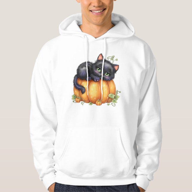 Bara hängande runt, återställ kattungen i Pumpkin Hoodie (Framsida)