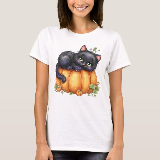 Bara hängande runt, återställ kattungen i Pumpkin T Shirt (Framsida)