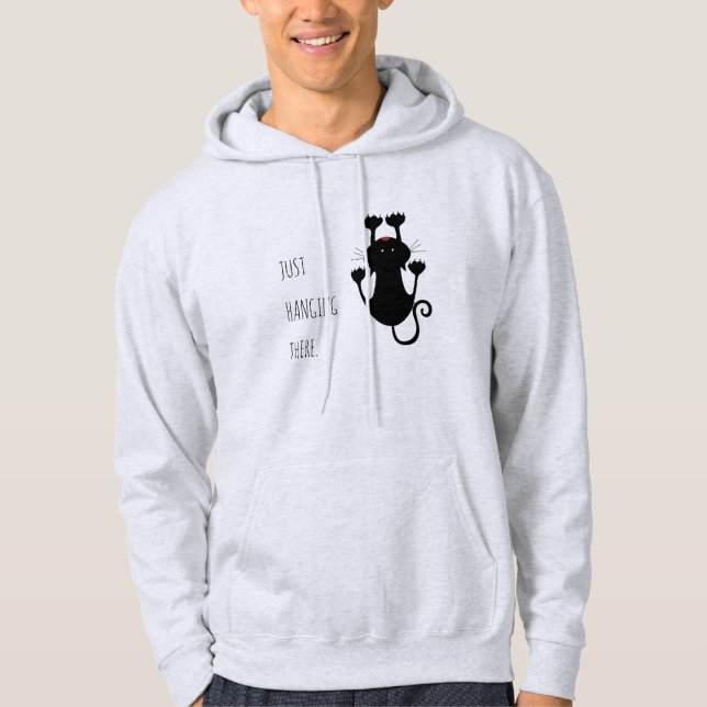 Bara hänger där svart tecknad lustig text hoodie (Framsida)